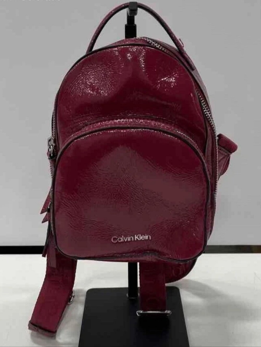 Calvin Klein Red Patent Leather Astatine Mini Backpack, Bloodstone